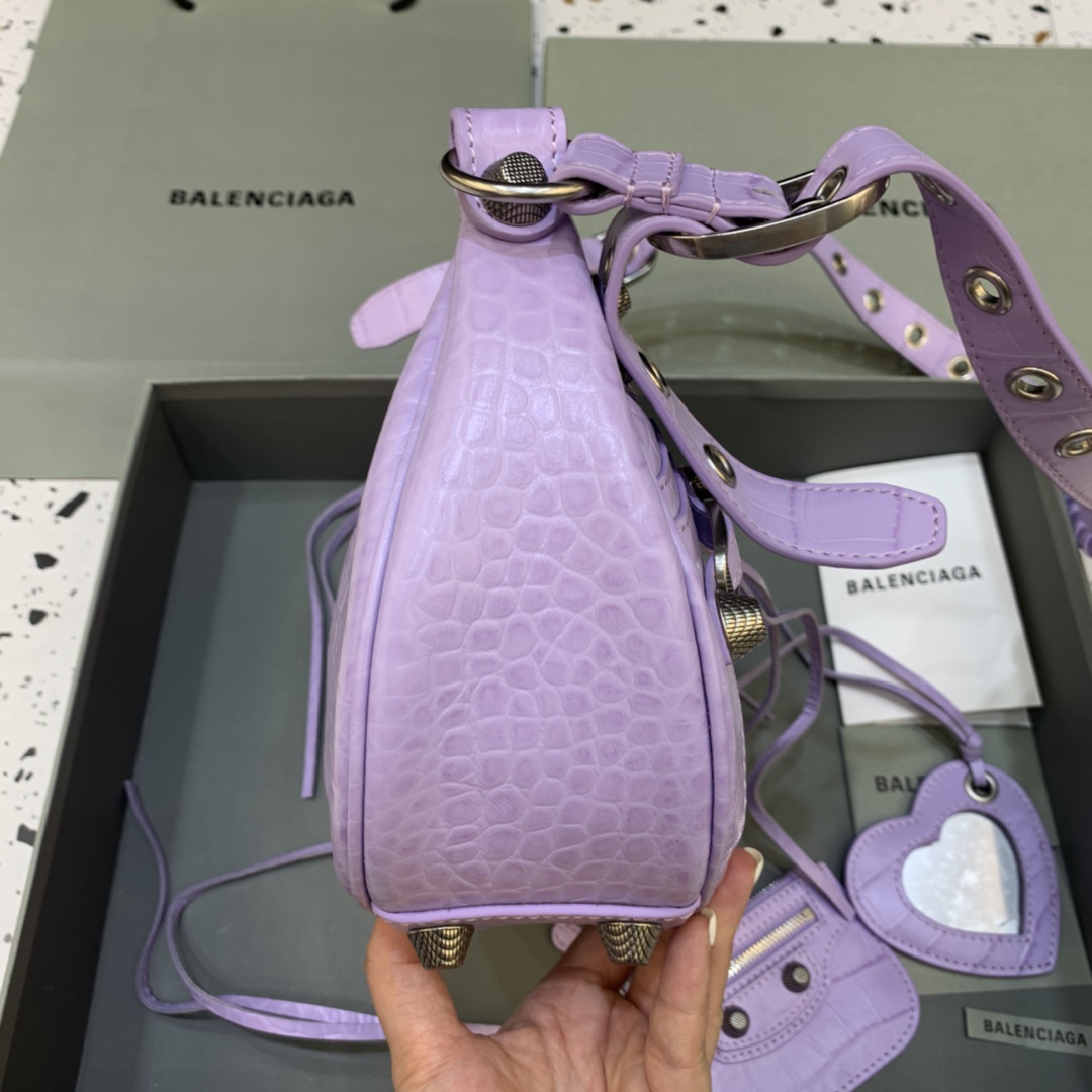 Balenciaga Le Cagole Small Shoulder Bag Crocodile Embossed Light purple